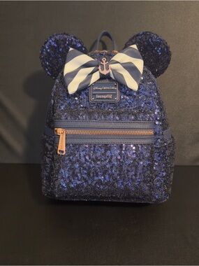 Disney Loungefly Cruise Line Minnie Mouse Navy Blue Sequin Backpack NWT